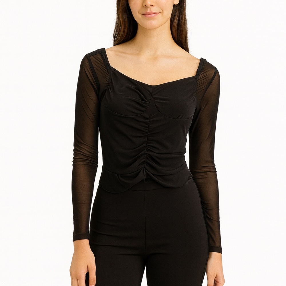 Peach  Puff Elegant Black Long Sleeve Women's Size M